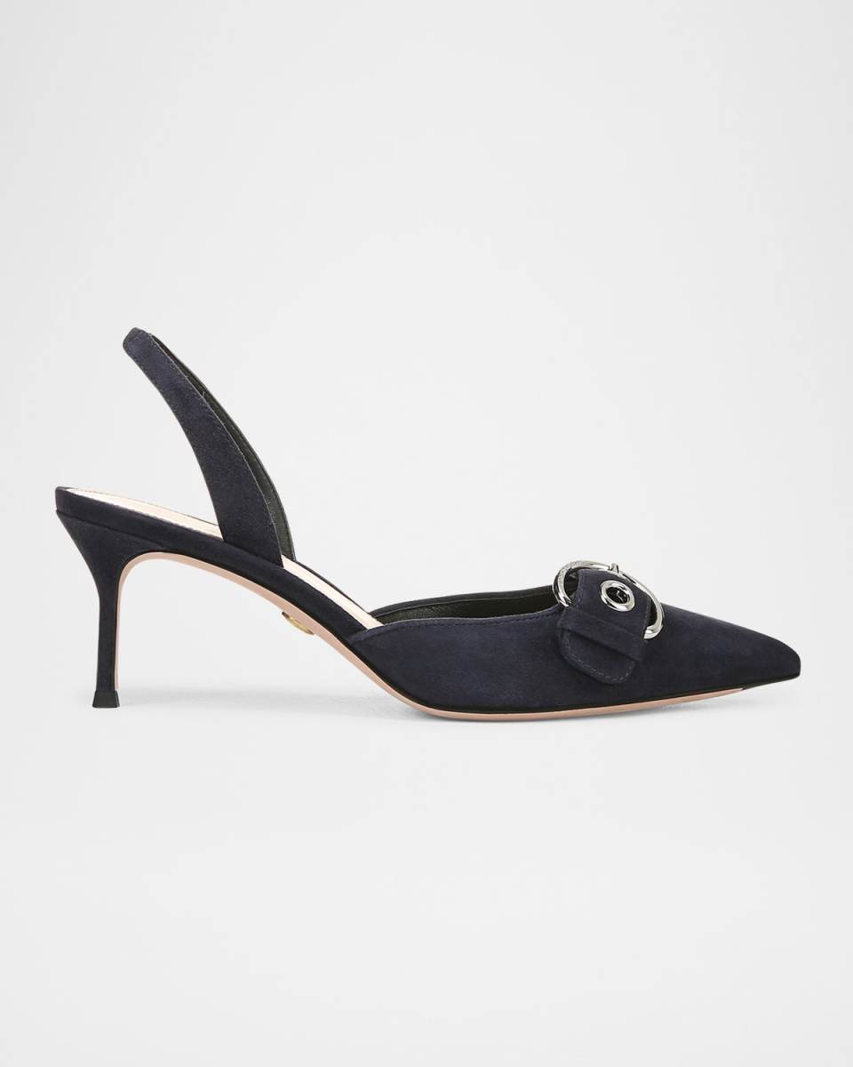 Roxy Suede Buckle Slingback Pumps